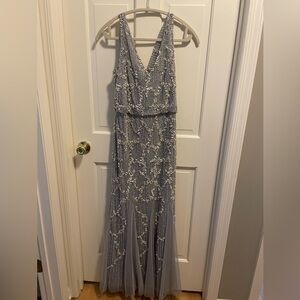 Adrianna Papell gray beaded gown, size 6, worn once.